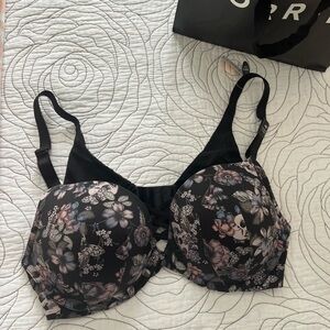 Torrid Black Vintage Skull Floral Plunge Push-Up Back Smoothing Bra